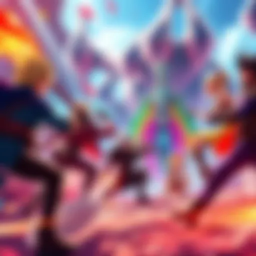 A vibrant scene from the FINAL FANTASY RESONANCE Pixel Trailer showing colorful characters in an engaging battle with stunning pixel art graphics