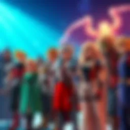A group of iconic characters from Final Fantasy VI standing together, showcasing their unique designs and expressions in a vibrant setting.