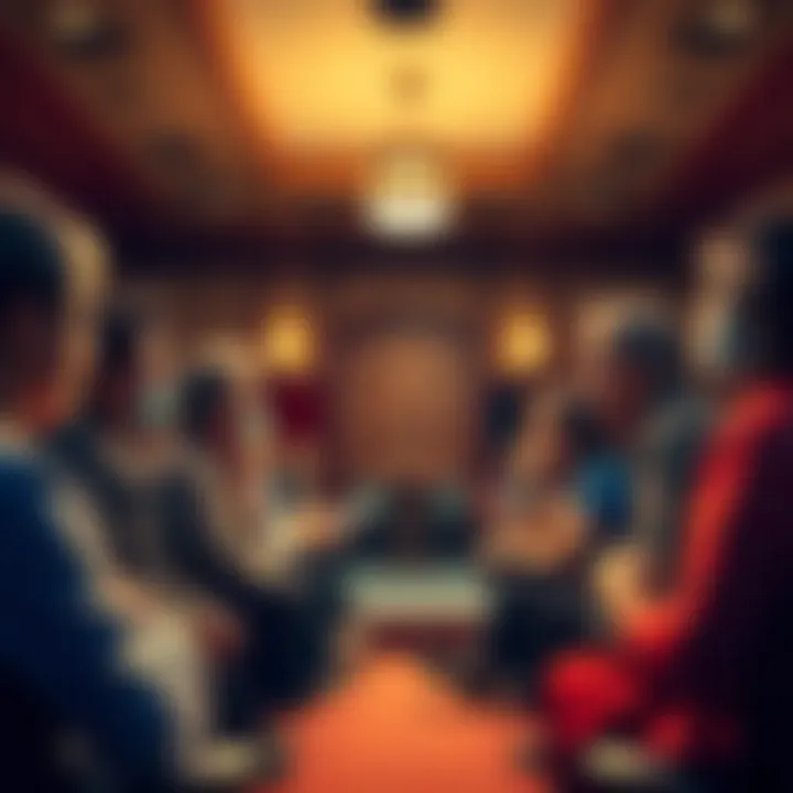 Financial Challenges in Marathon A group of concerned people discussing financial struggles in a community meeting setting, with a backdrop of a town hall.