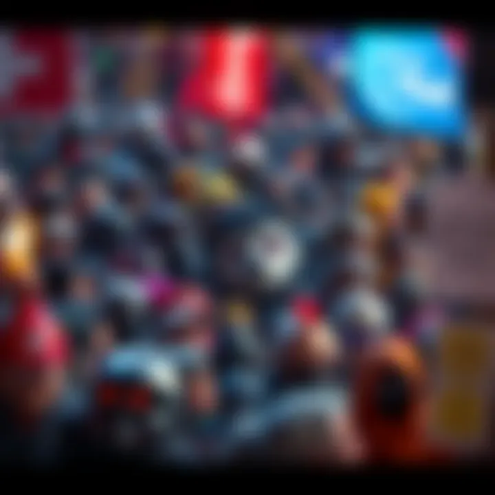 A crowded scene with Fl4k hiding among many characters and objects, challenging the viewer to spot them