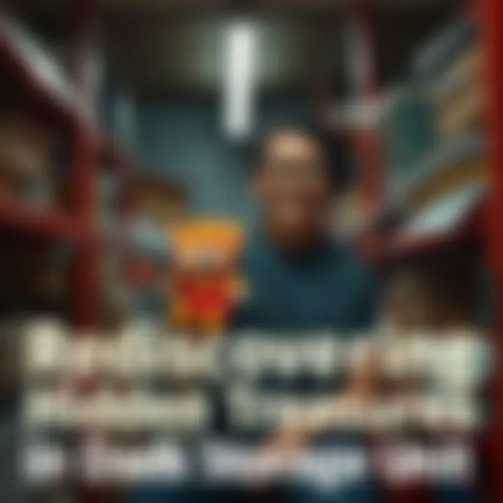 A person in a storage unit smiling while holding a treasured childhood toy they thought was lost, surrounded by boxes and old belongings