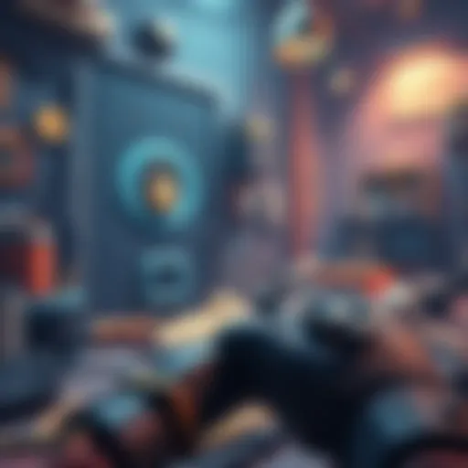 A player searching for door keys in a game environment filled with various objects and a locked door