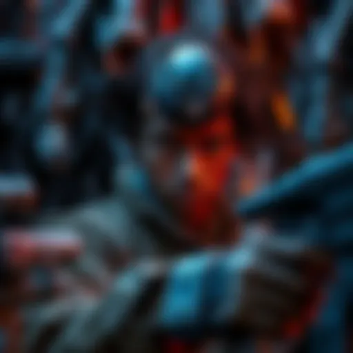A person searching for the TDA droid in a dense area, looking determined.