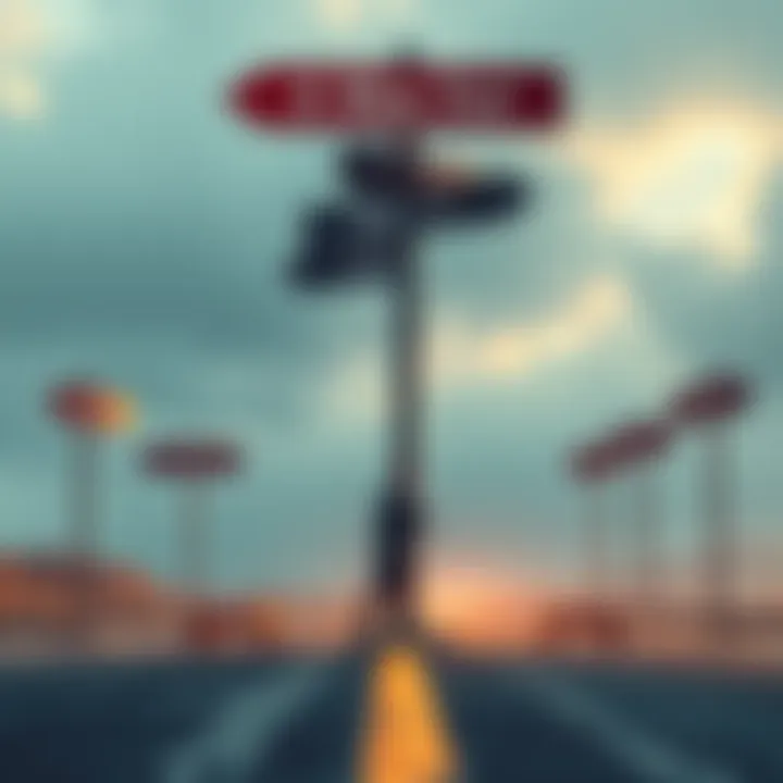 A person standing at a crossroads with multiple signs pointing in different directions, looking thoughtful about their next step