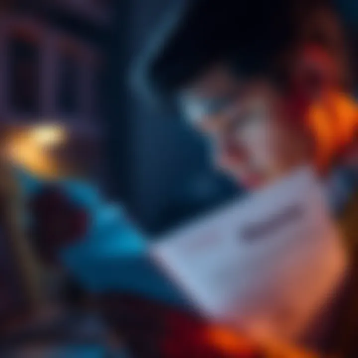 A person looking at a document with a thoughtful expression, symbolizing the search for personal identity.