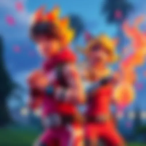 Fire Boy and Water Girl characters featured in Fortnite with bright colors and playful actions