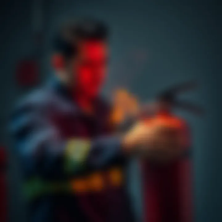 A person demonstrating how to use a fire extinguisher during a training session