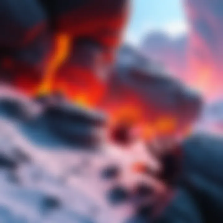 Fire Claws in the Game Environment A vibrant game landscape showing fire claws lurking near rocky terrain, suitable for crafting an ice-rail.