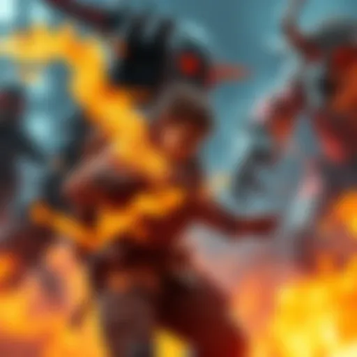 A character using a fire weapon against a monster, showcasing elemental damage mechanics in a game.