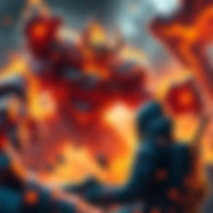 A gamer character facing the Fire Giant in a dramatic battle with a fiery background