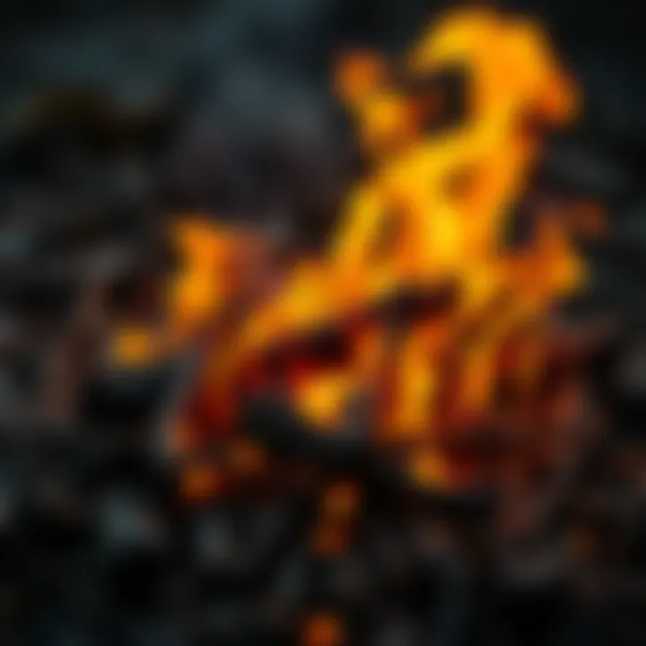 A vibrant fire igniting scattered dry wood, symbolizing the power of faith and transformation.