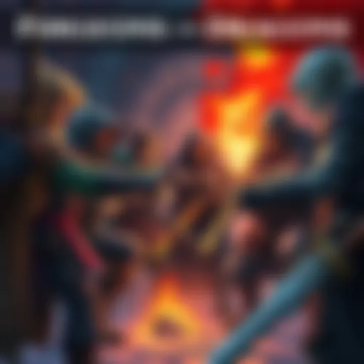 A group of diverse fantasy characters discussing the inclusion of firearms in Dungeons and Dragons gameplay, with weapons and magic elements present.