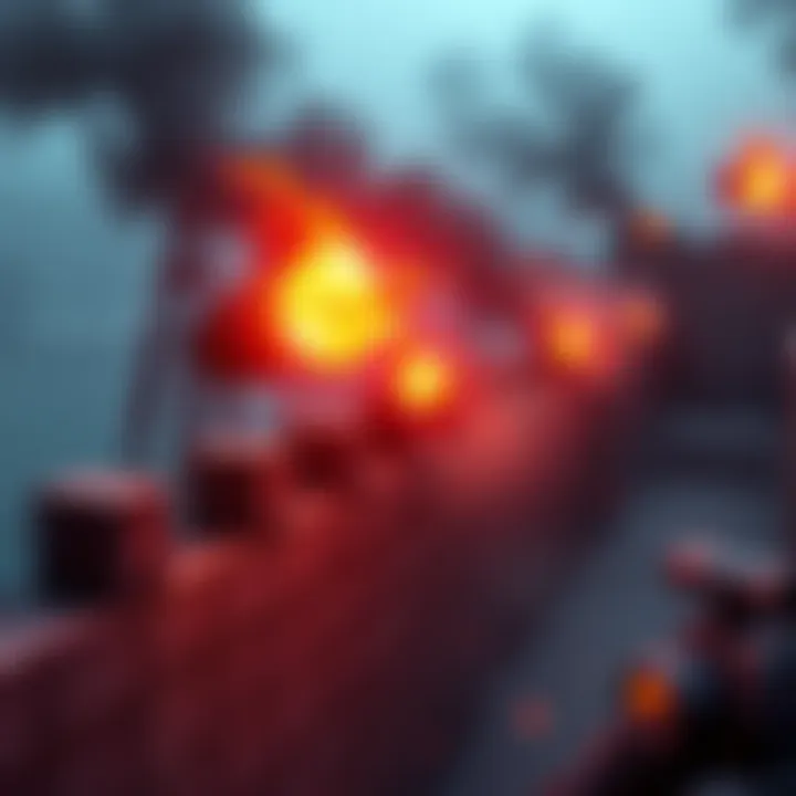 Bright fireballs and pops appearing on battleground walls during an intense battle