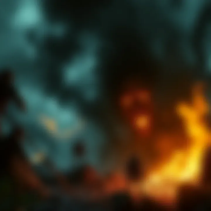 Firebreak and Lake House Lore A scene depicting the FBC's ongoing battle with the Hiss, showing a dark, chaotic environment with hints of supernatural elements present in the Oldest House.