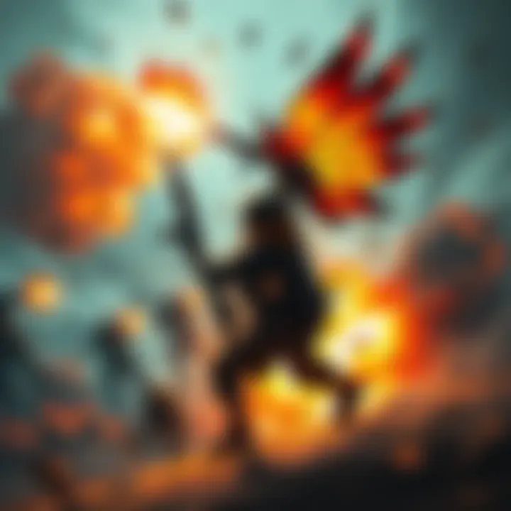 Firefly ARC in Action A digital illustration showing the Firefly ARC attacking a player character in a battlefield, with explosions and chaos around.