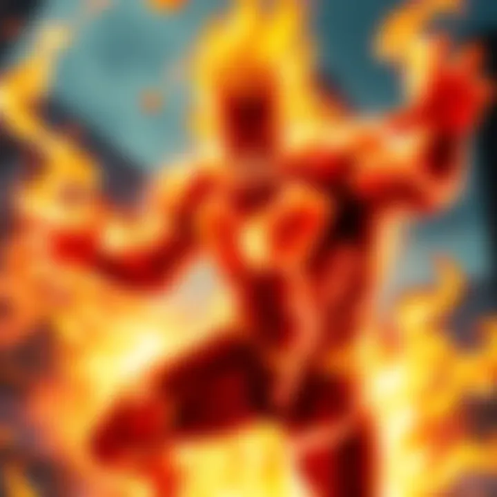 Firestorm unleashing his fiery powers, surrounded by flames and energy, showcasing his superhero abilities.