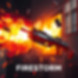 An illustration of the Firestorm power weapon system in action during the Ordnance Heist, showcasing bright flames and explosive effects.