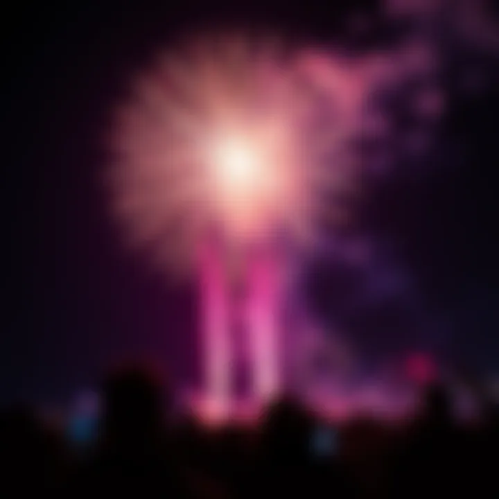 Firework Show with Flares A colorful firework display in the night sky, created using distress flares, captivating an audience in Solo.