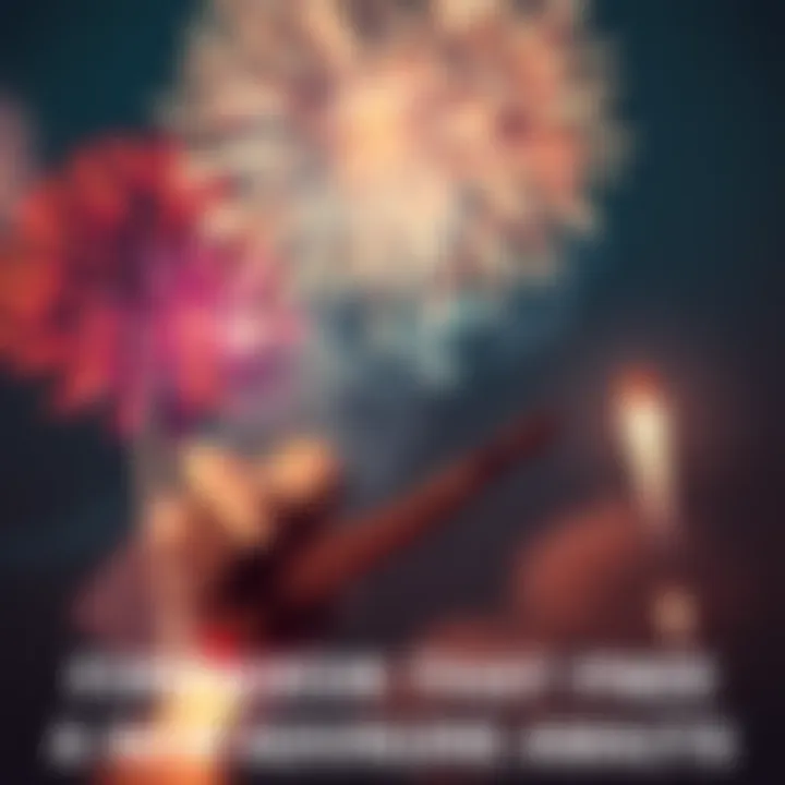 Vibrant fireworks lighting up the night sky as a rocketeer soars above, embodying adventure and ambition.