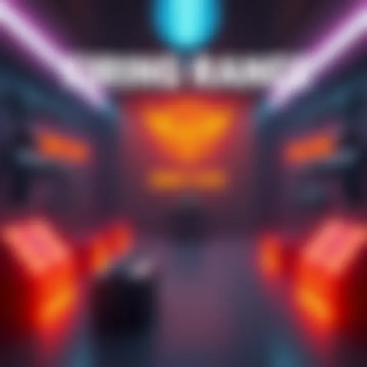 A vibrant graphic showcasing a digital firing range with various weapons and gear displayed, ready for players to test their skills. The background features the logo of the game, Edge of Fate.