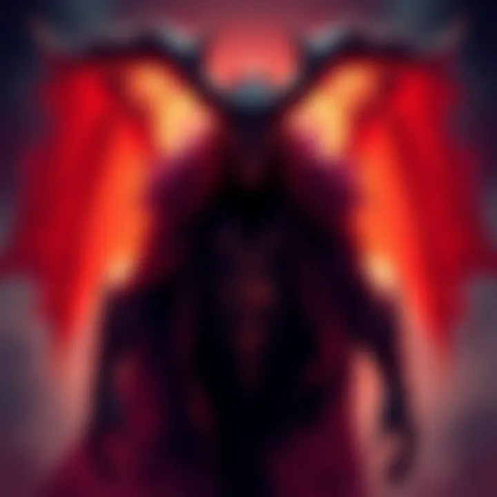 Illustration of a dark figure symbolizing the first demon, surrounded by light representing perfection, illustrating the conflict between good and evil.