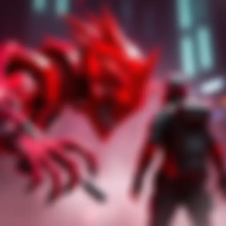 A player facing off against a red enemy character in an action-packed scene.