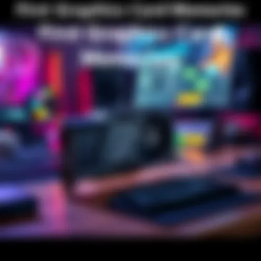 A nostalgic scene featuring an old graphics card on a desk with gaming setup in the background.