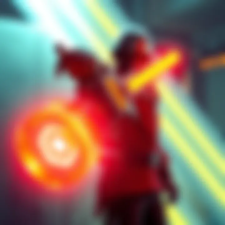 A character holding a glowing Incarnon weapon, showcasing its bright colors and futuristic design in an action pose.