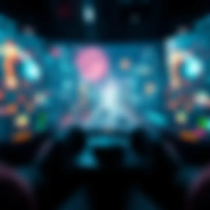 A gamer immersed in a first person view gameplay, showcasing a virtual world on screen with intense focus.