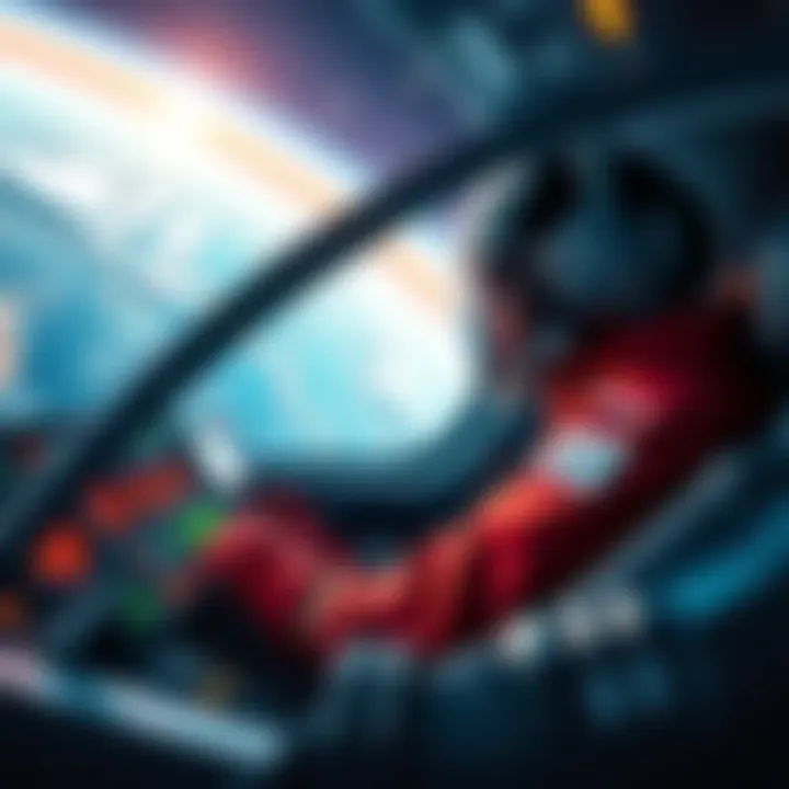 A player piloting a Railjack spaceship during a mission, focused on the controls and surrounded by space scenery.