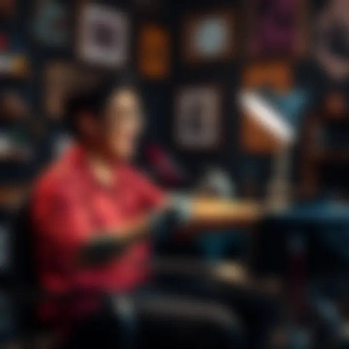 Person getting first tattoo A person sitting in a tattoo studio, looking excited while getting their first tattoo on the arm, with the tattoo artist focused on the design.