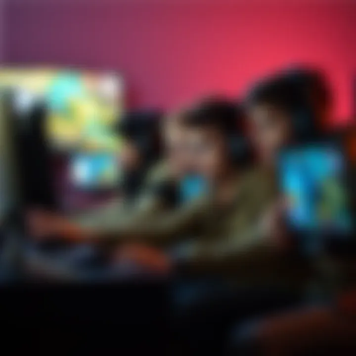 A group of first-time PC gamers enjoying various games on their computers, showcasing excitement and engagement with classic and new titles.