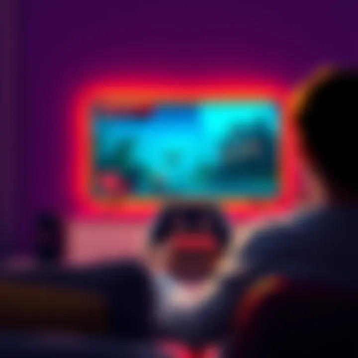 First Time Playing Control Person sitting in front of a TV screen, excitedly playing Control on a video game console, with a game controller in hand.