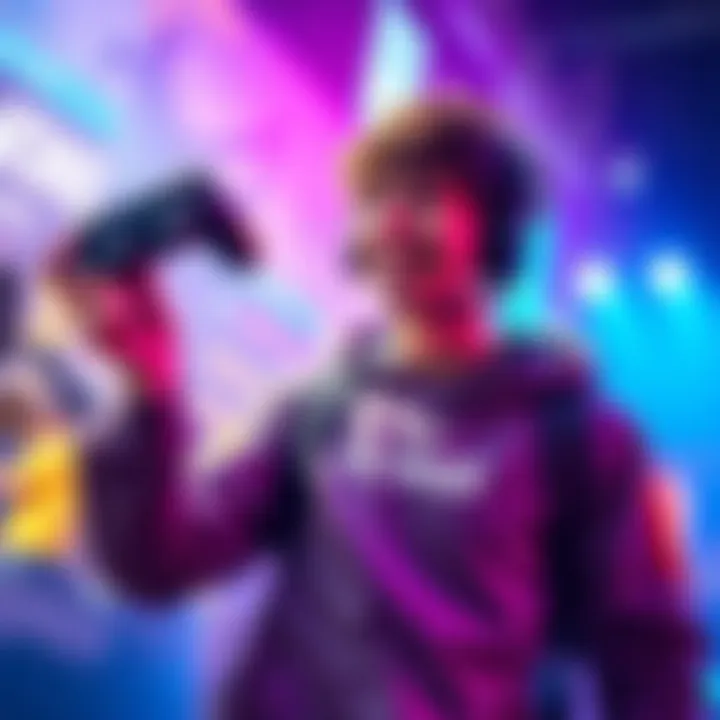 A gamer celebrating victory holding a controller, showcasing ISHOSPEED's skin on their character