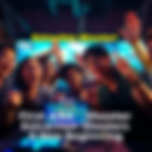 A group of diverse gamers excitedly playing a new extraction shooter game together, showcasing their intense teamwork and strategy on screen with vivid graphics.