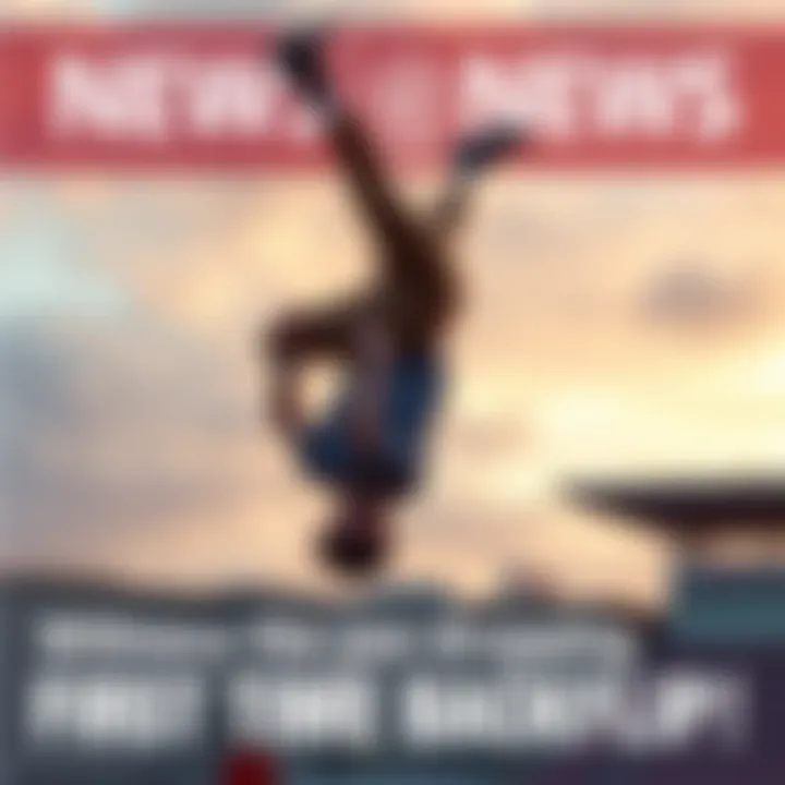 A person successfully executing their first backflip in mid-air with a look of determination