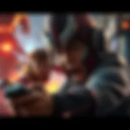 First boss battle in a video game A tense scene showing a gamer struggling against a challenging first boss character, emphasizing frustration and determination.