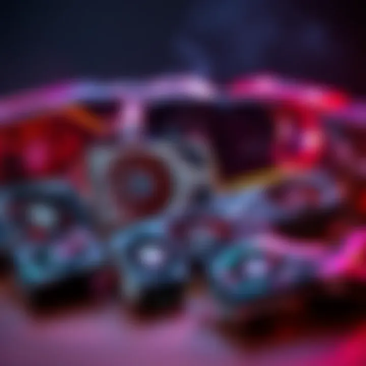 A collection of various graphics cards including an early model and a modern 2070, representing the evolution of graphics technology.