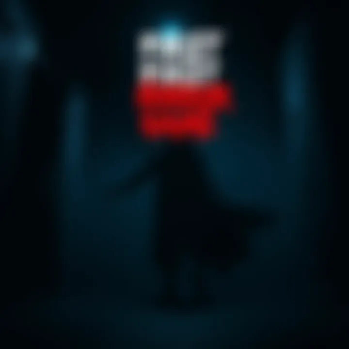 A dark, eerie setting with shadows and a ghostly figure in the background, showcasing a chilling moment in a horror game.