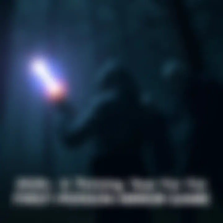 A dark, eerie forest setting with a character holding a flashlight, surrounded by shadows and ominous figures, creating a suspenseful atmosphere.