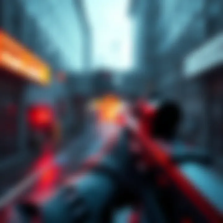 A player navigating a first-person shooting section in the game Around Every Corner, showcasing action-packed moments and detailed graphics.