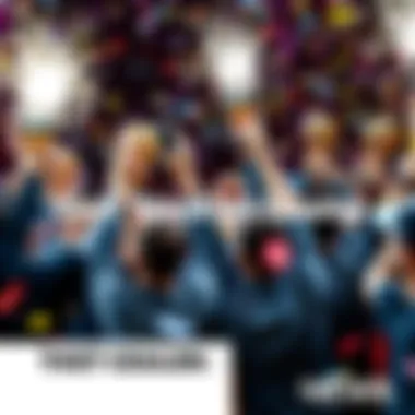 People celebrating the achievement of becoming the First Time Hit Champ with trophies and confetti