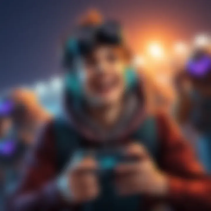 A new gamer excitedly inviting others to join a horde game, with gaming gear and a cheerful expression.