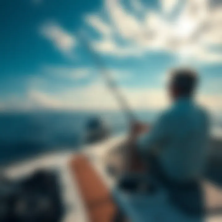 A person relaxing on a boat fishing while enjoying the sea view