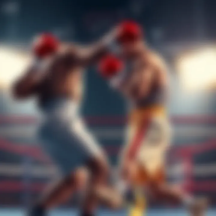Two fighters in a no-holds-barred match, demonstrating their strength and techniques in an intense battle.