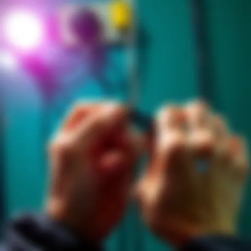 A person reattaching a loose wire with hands and tools, ensuring a secure connection.