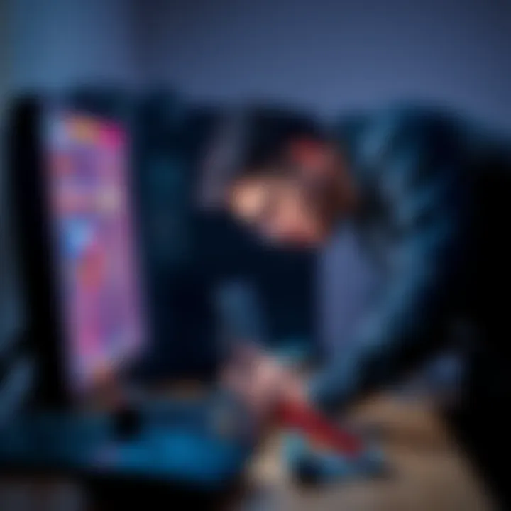 Person fixing a computer A person troubleshooting computer issues with tools on a desk