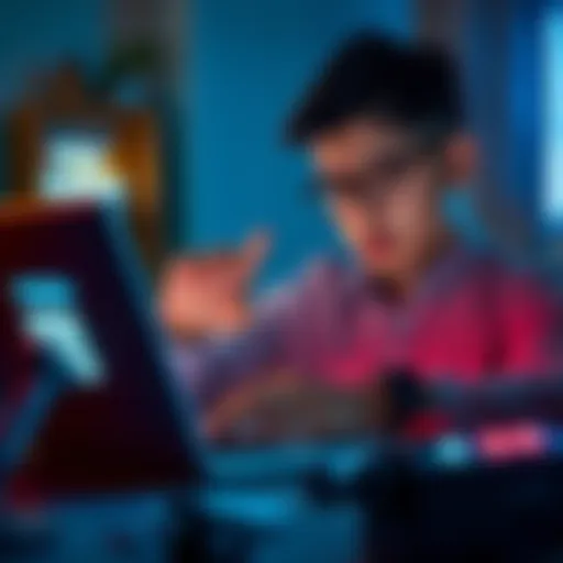 A person troubleshooting video clip problems on a laptop while looking frustrated