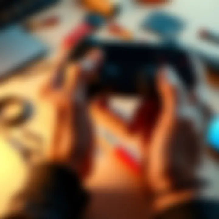 Fixing Controller Stick Drift Person holding a game controller with visible stick drift issue, tools nearby for repair