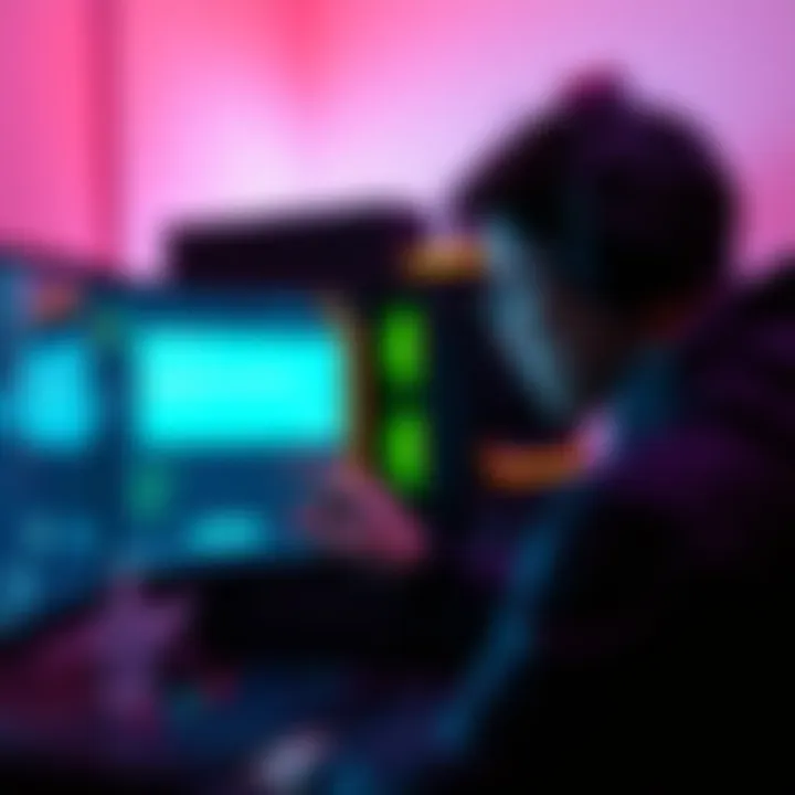 A person troubleshooting a gaming PC with error message on the screen